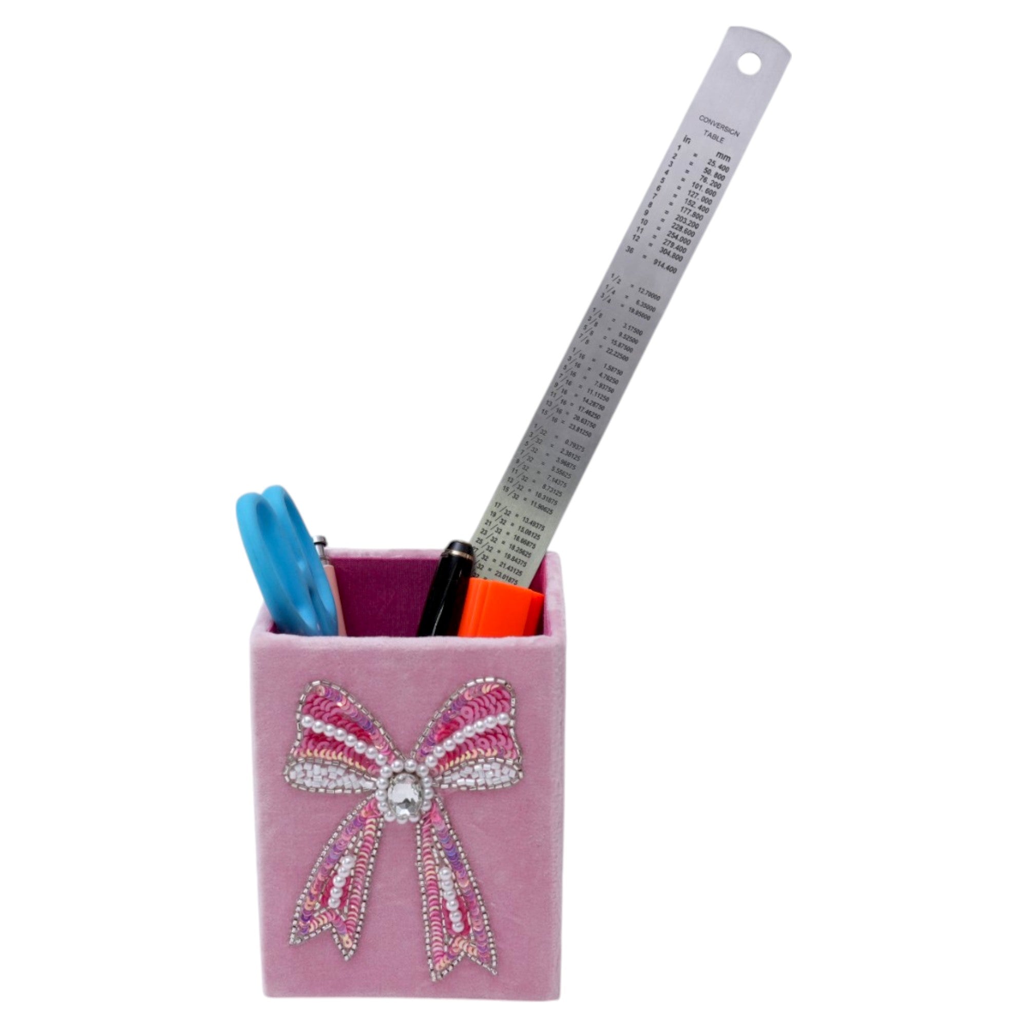 Bow Design Beaded Embroidered Pen Stand